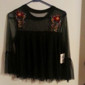 Sheer Black Floral Embroidered Top